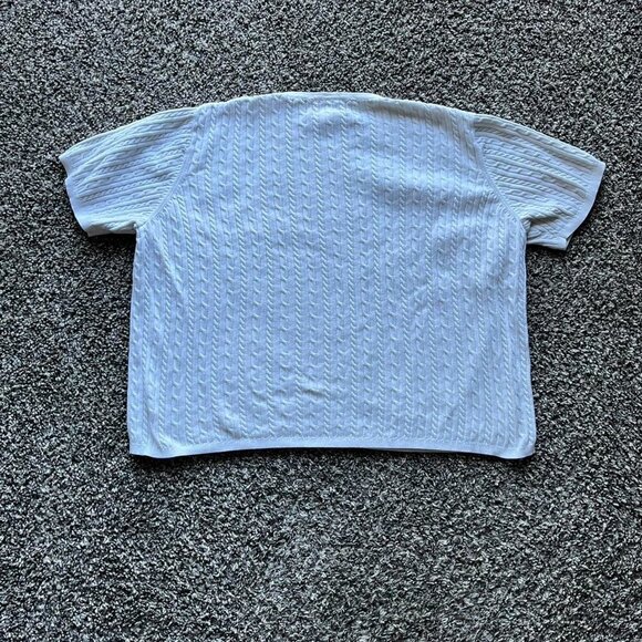 White Pendleton Cable Knit Blouse, Women's Medium Cotton Knit Top - Picture 3 of 7